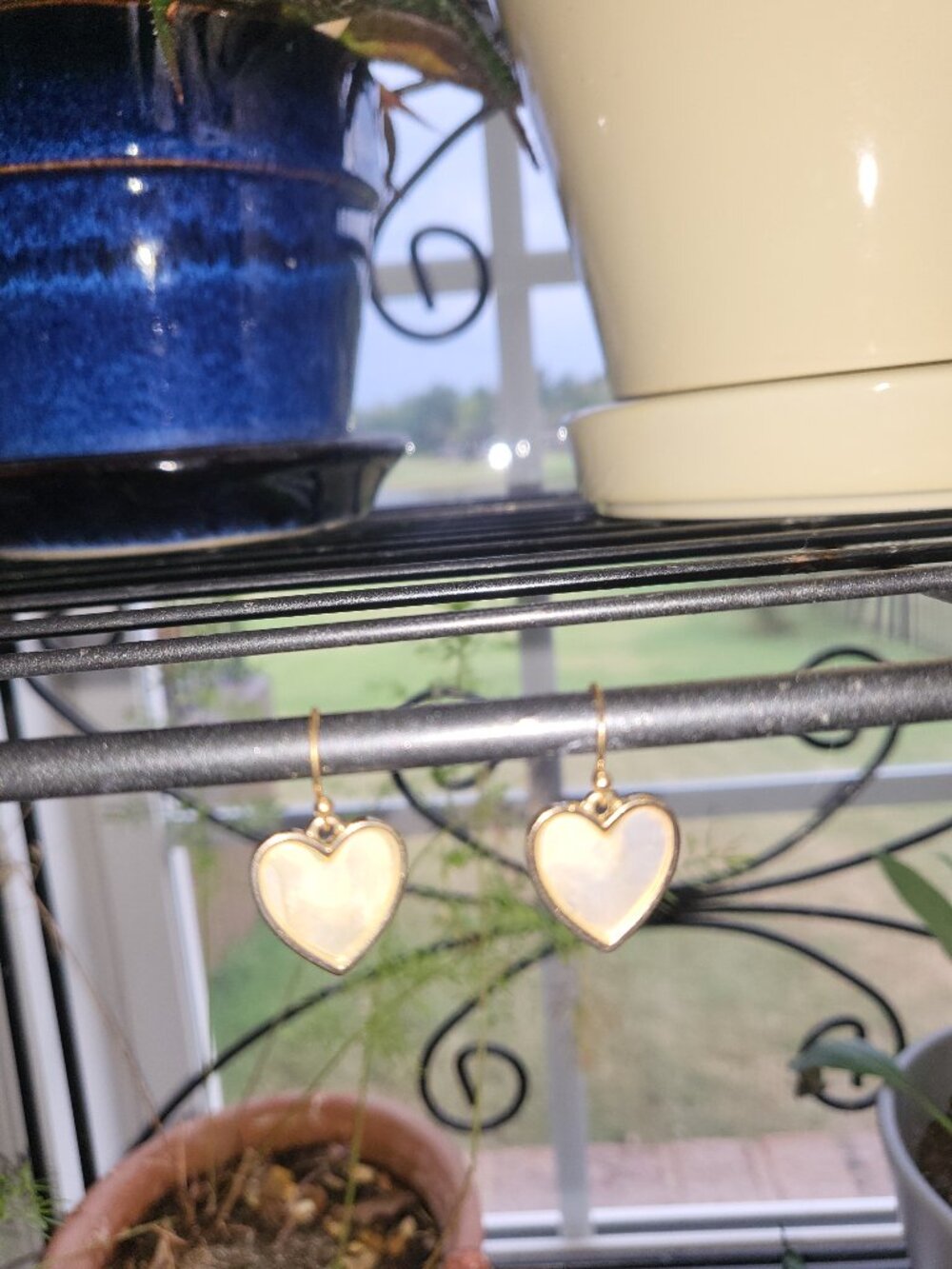 Heart Drop Earrings Gold - Ivory Mother Of Pearl Drop Earrings